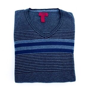 Alfani Slim Fit Striped V-neck Pullover Sweater L